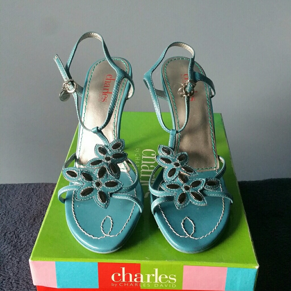 BNIB Charles David Turquoise & Silver Sz 7 Sandals